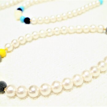 Vintage beads×Cotton pearl necklace　03. yellow×grayの画像