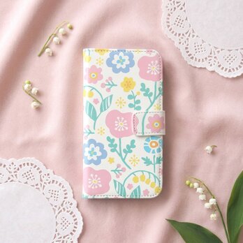 ＜iPhone＞手帳型スマホケース【パステルフラワー】