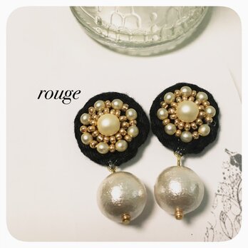 ピアス／ビーズ刺繍 rouge定番 コットンパール