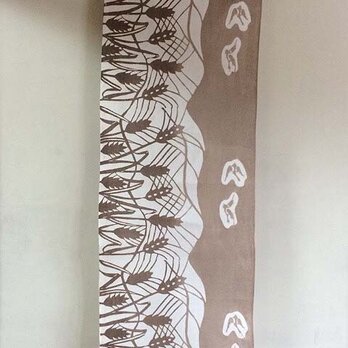 ☆sale☆ 柿渋染め手ぬぐい　小鳥と小麦