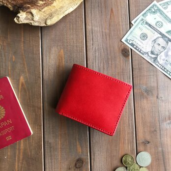 イタリアンレザーを使用した真っ赤な二つ折り財布の画像