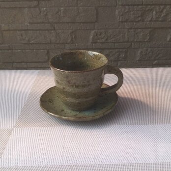 灰釉コーヒーカップとソーサーの画像