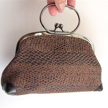 再販・がま口型ポーチバッグ・ドイツ製ファブリック（茶）