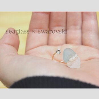 seaglass × swarovski ring♡の画像