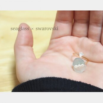 seaglas × swarovski ring♡の画像