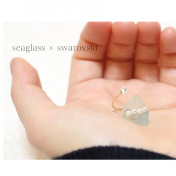 seaglass × swarovski ring♡の画像