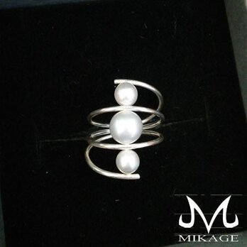 Swirl Thrice：5mmと7mmシルバー真珠銀９２５指輪（御影宝飾工房：オーダーメード）の画像