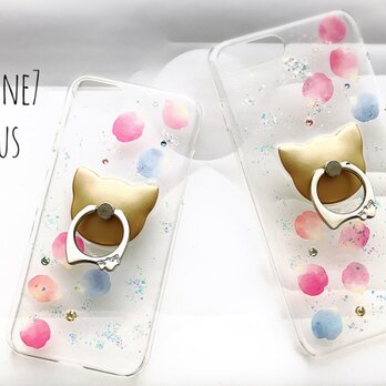 iPhone7/6/6s〈花猫＊シンプル〉スマホケース スマホリング付き iPhoneケースの画像