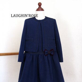 入園・入学・セレモニーsize120ブローチ付きジャンパースカート＆ボレロ（ネイビー）の画像