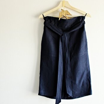リネン　シンプルタイトスカート　ネイビーの画像