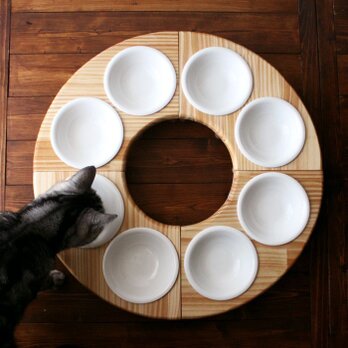 木製フードテーブル　バウム/フルセット（フードボウル13.5cm付）13.CATS.WORKSオリジナルの画像