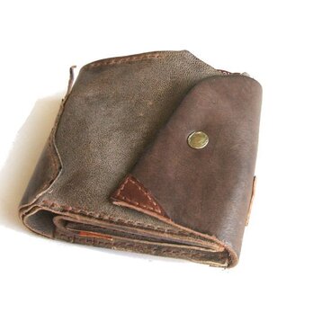 half wallet チャコールグレー×チョコ　二つ折り財布の画像
