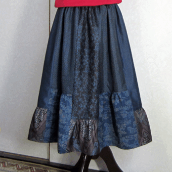 着物リメイク♪５種の大島紬からのふんわりスカート（裏地付き）の画像