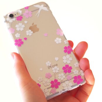 ＜iPhoneProMax(Plus)ソフト＞クリアスマホケース【燕と桜】の画像