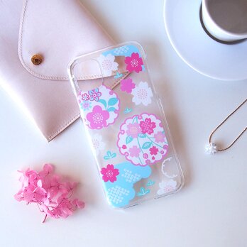 ＜iPhoneProMax(Plus)ハード＞クリアスマホケース【桜と雪輪】の画像