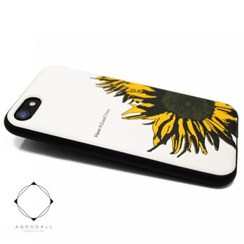 iPhone7/8/iPhoneSE2/iPhoneSE3　軽量レザーケースカバー（ホワイト×ブラック）ひまわり　向日葵の画像