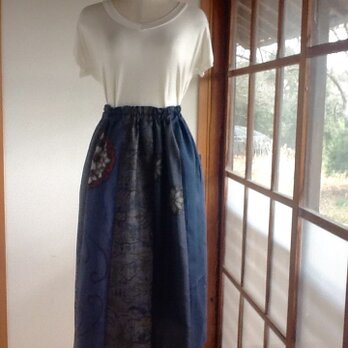 紺色大島紬からのギャザースカートの画像