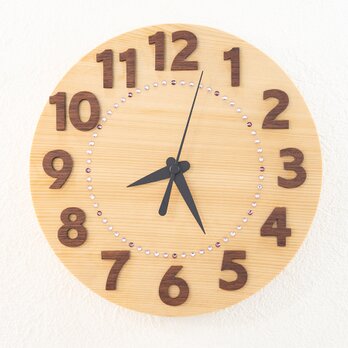 大きな数字で見やすい檜の掛け時計【クオーツ時計】の画像