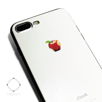 iphone7plusケース/iphone8plusケース（5.5インチ用）レザーケースカバー（オフホワイト）赤リンゴの画像