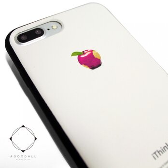iphone7plus/iphone8plusケース　レザーケースカバー（オフホワイト）ピンクアップルの画像