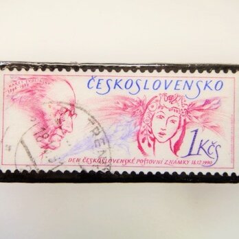 アップサイクル　チェコスロバキア　切手ブローチ　2215の画像