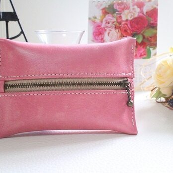 【受注生産】カラフルな革　ポケットティッシュケース　ピンクの画像