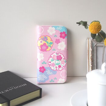 ＜iPhone＞手帳型スマホケース【桜と雪輪】の画像