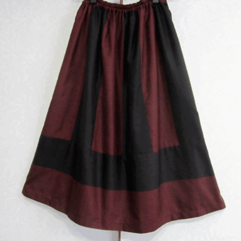 着物リメイク♪縦縞柄大島紬（５マルキ）のスカート（裏地付き）の画像