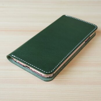 牛革 iPhone6/6sカバー  ヌメ革  レザーケース  手帳型  グリーンカラーの画像