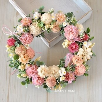 pink sola flowers wreath：カーネーションと桜の画像
