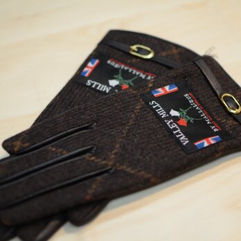 【ブリティッシュウール&レザー手袋】（レディース22cm/ブラウン/13282）の画像