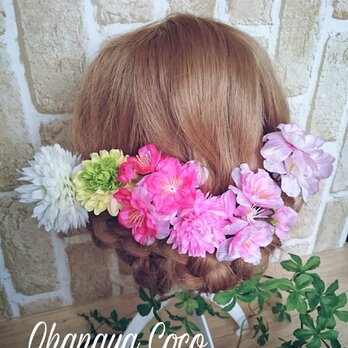 春色 桜とマムの髪飾り6点Set No98 造花 成人式 卒業式の画像
