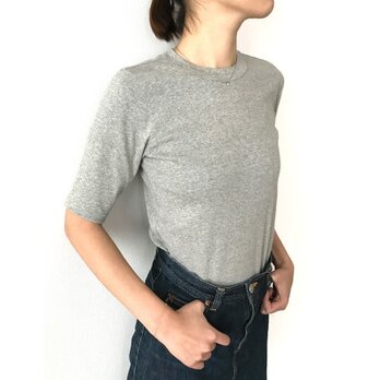 日本製オーガニックコットン 形にこだわった大人の4分袖無地Tシャツ ライトグレー【サイズ展開有】の画像