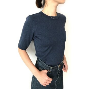 日本製オーガニックコットン 形にこだわった大人の4分袖無地Tシャツ ネイビー【サイズ展開有】の画像