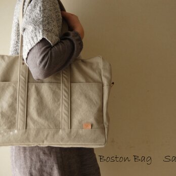 A3サイズ対応 大容量 多ポケット ボストンバッグ＜サンドベージュ＊倉敷帆布使用＞