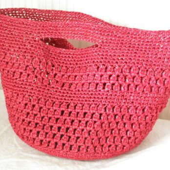 玉編みが可愛いかごバッグ・トート　レッドの画像