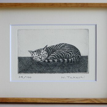 お昼寝の猫 / 銅版画 (額あり）の画像