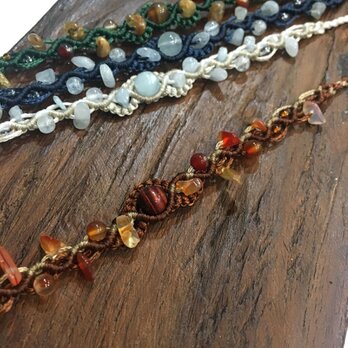 新色追加！天然石のマクラメ編みアンクレットorブレスレット/浜辺（ブラウン系×レッドタイガーアイ、他）