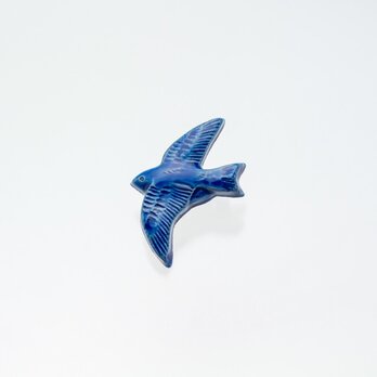 陶器ブローチ　ツバメ(コバルト)