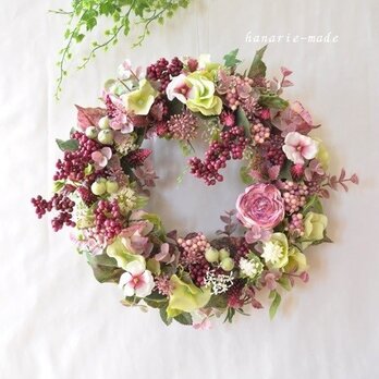 pink purple berry wreath：紫陽花 とｱｽﾄﾗﾝﾃｨｱの画像