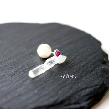【noix】sv925 ruby pierce with pearl catch (1pc)の画像