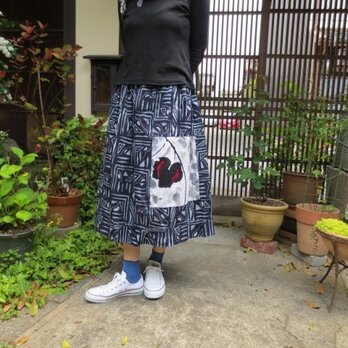 浴衣リメイク☆大胆な柄に大きな花パッチモダンで粋なロングスカートの画像
