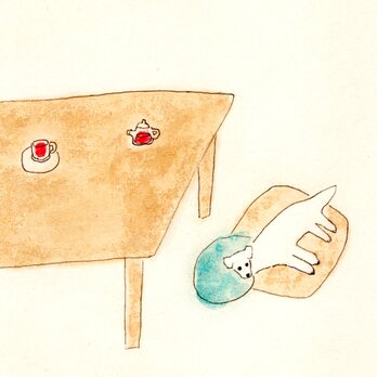 犬の絵｜原画「昼下がり」※木製額縁入り（八つ切りサイズ）