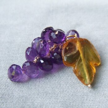 14kgf たわわ葡萄アメジストのヨーロピアンリーフネックレストップ k14gf