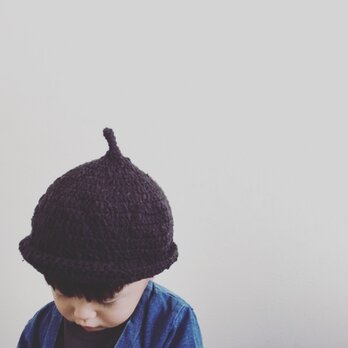 【受注製作】オーガニックコットンガラ紡ロールどんぐり帽子(チャコール)の画像