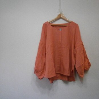 ★en-enフランスリネン・バルーン袖羽織・少しくすみの有る微妙なオレンジの画像