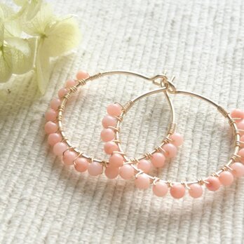 14kgf.桜色珊瑚のフープピアス