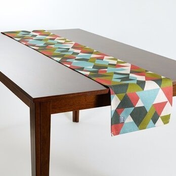 テーブルランナー 北欧柄 オレンジグリーンダイヤモンド 天然リネン 183×30cm jubileetabletr010の画像