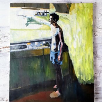 原画「台所に立つ男」F20・油彩画の画像