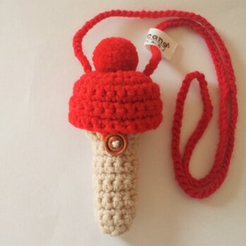 トロンボーン マウスピースケース毛糸のポンポン【赤色】首掛け用の画像